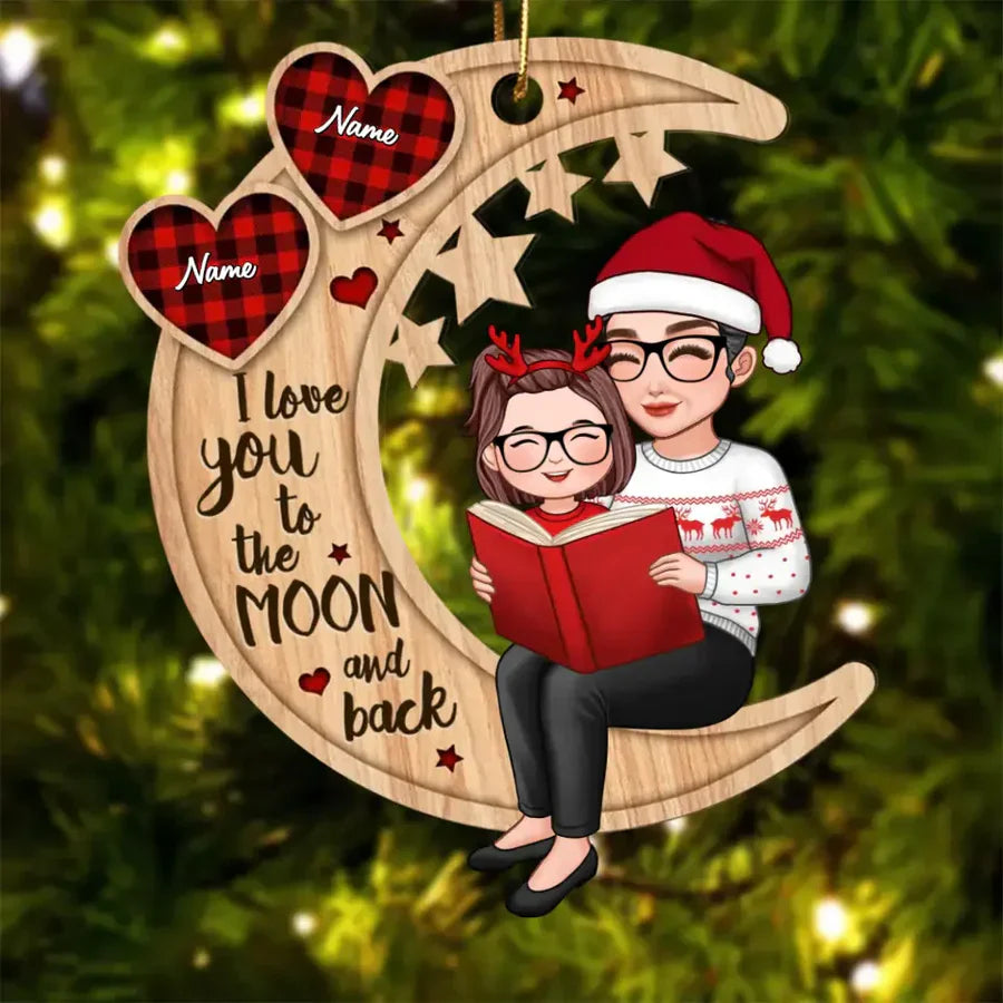 Personalized Wooden Christmas Ornament for Family - I Love You to the Moon and Back Ornament MagicInPrints