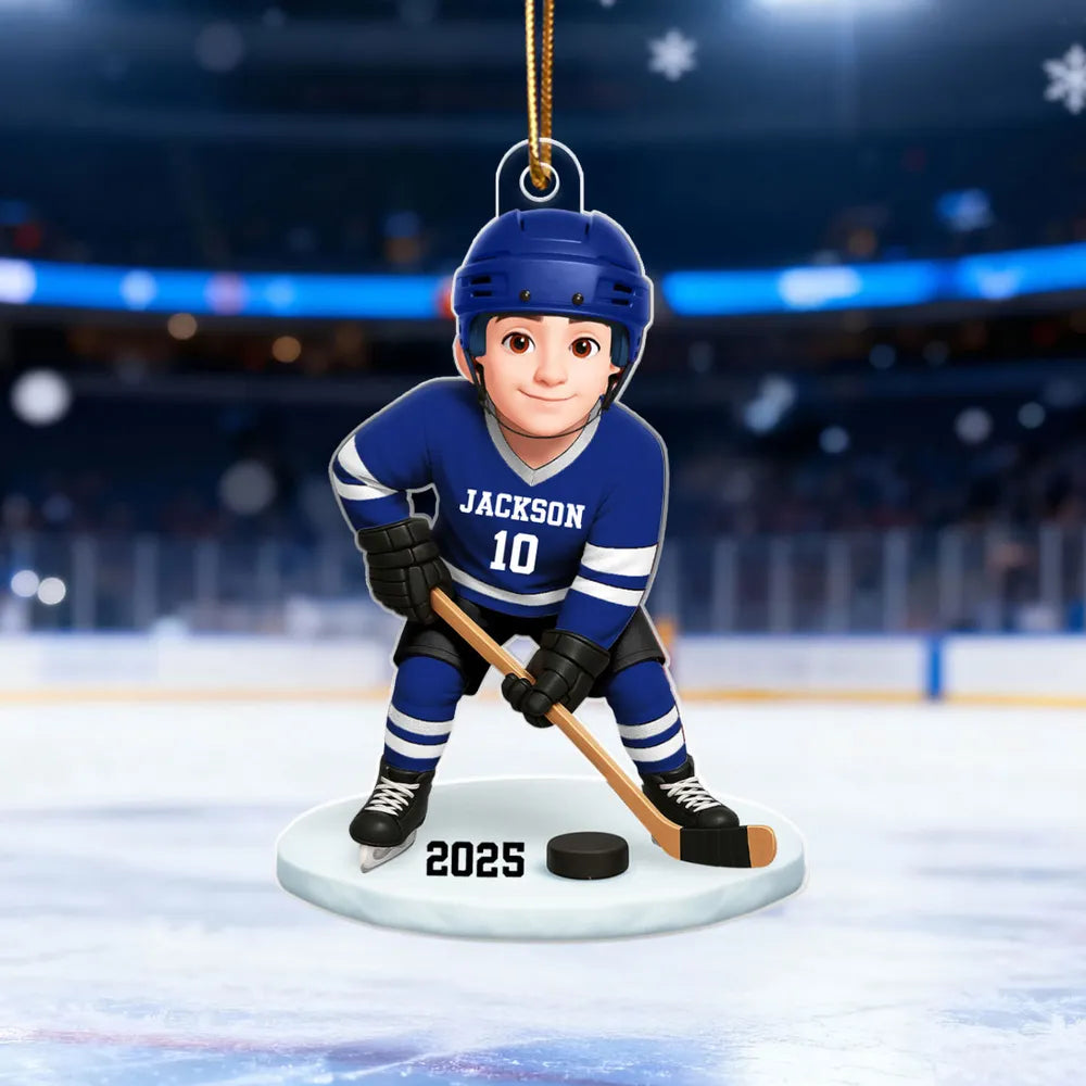 Custom Hockey Player Ornament for Kids - Personalized Sports Gift Ornament MagicInPrints