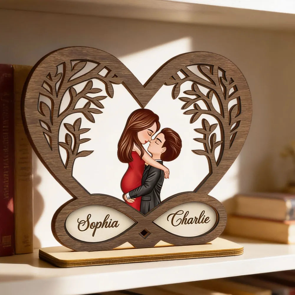 Personalized Wooden Heart Couple Figurine for Couples - Romantic Anniversary Gift Plaque MagicInPrints
