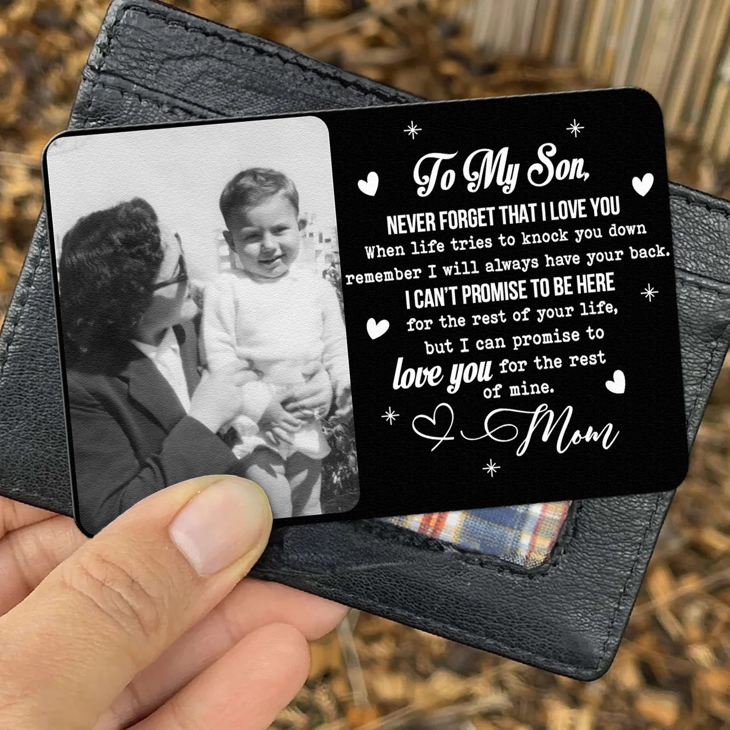 Personalized Leather Wallet for Son with Custom Photo and Heartfelt Message - Sentimental Gift from Mom Wallet Card MagicInPrints