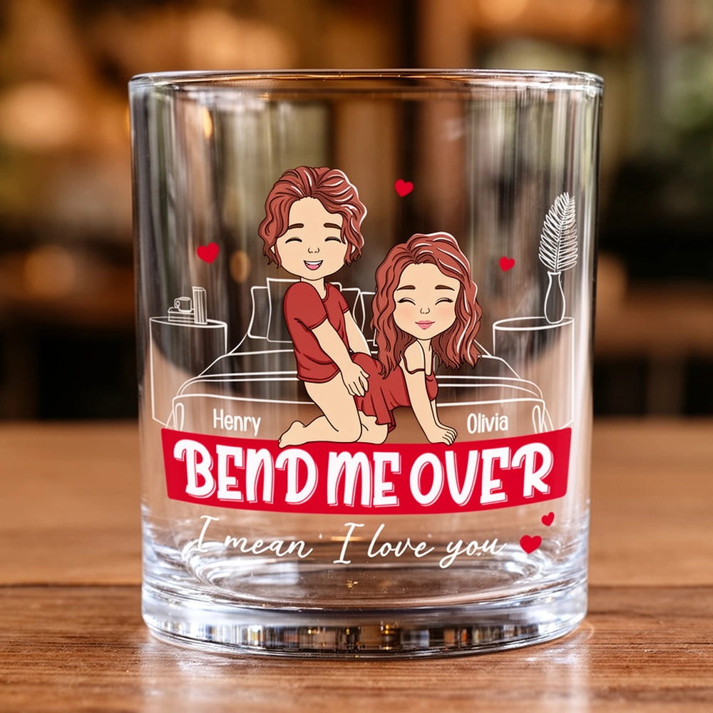 Personalized Couples Whiskey Glass Romantic Design - Anniversary Gift Cup MagicInPrints