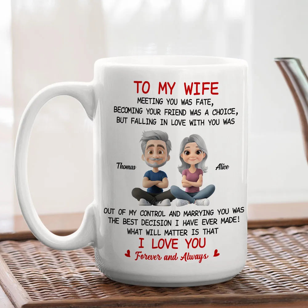 Personalized Wife Coffee Mug with Cute Couple Illustration - Anniversary Gift Cup MagicInPrints