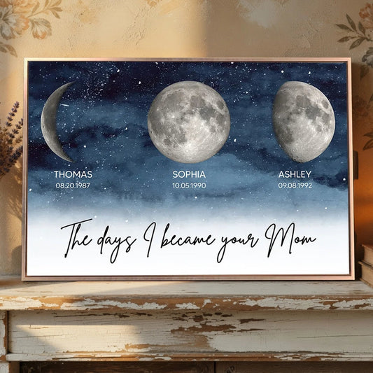 Personalized Moon Phase Canvas Print for Mom - Special Dates Commemoration Poster or Canvas MagicInPrints