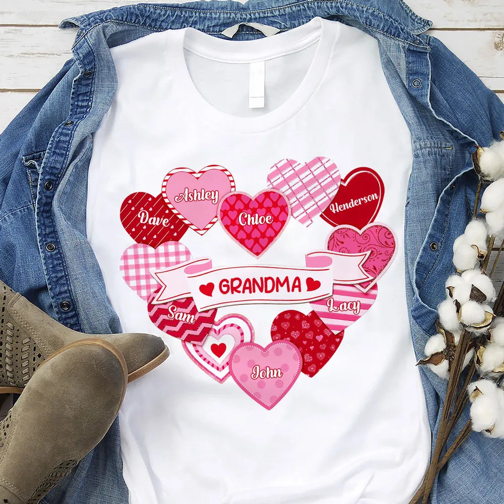 Personalized Grandma T-Shirt for Family - Heart Design Gift Cloth MagicInPrints