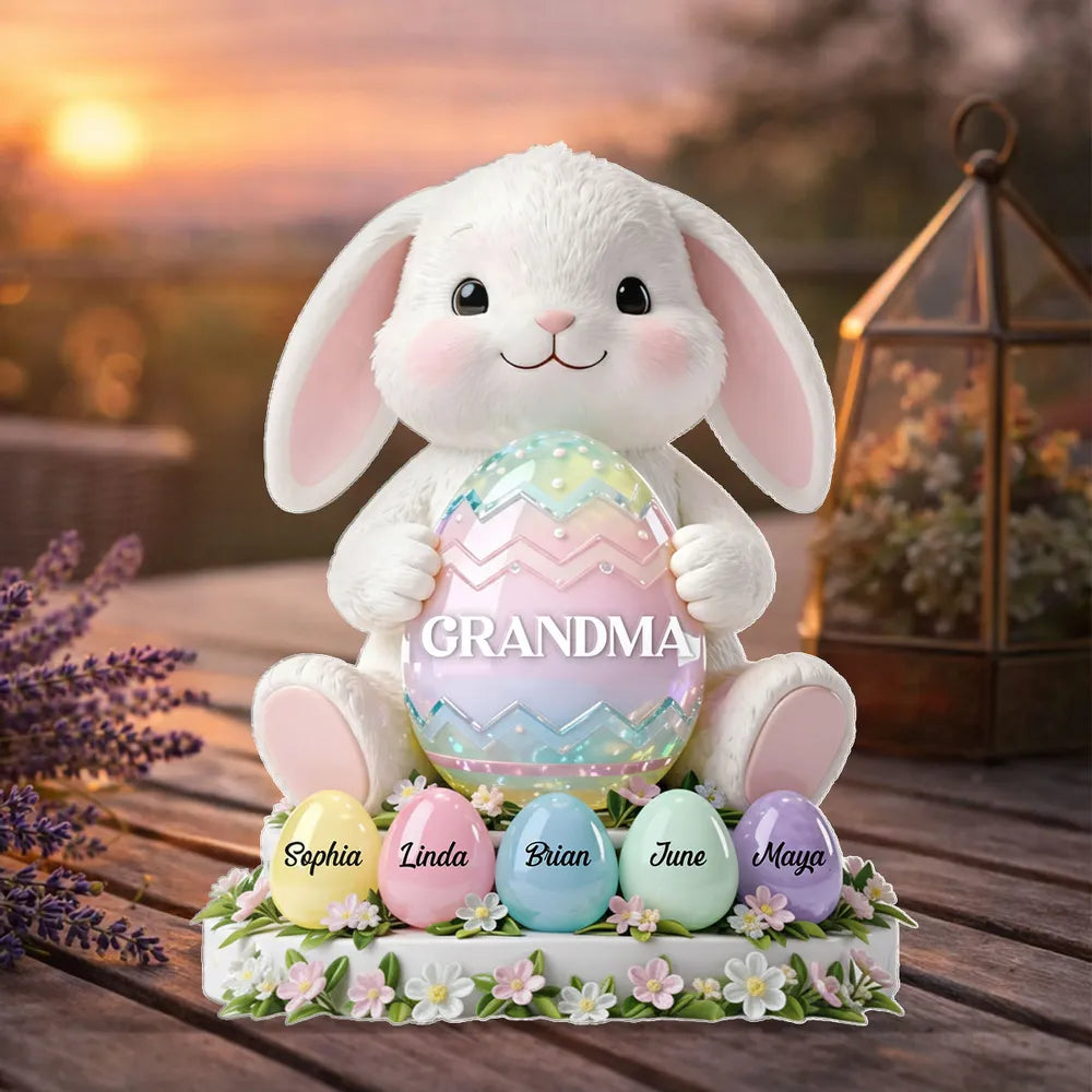Personalized Easter Bunny Figurine for Grandma - Custom Family Names Decoration Plaque MagicInPrints
