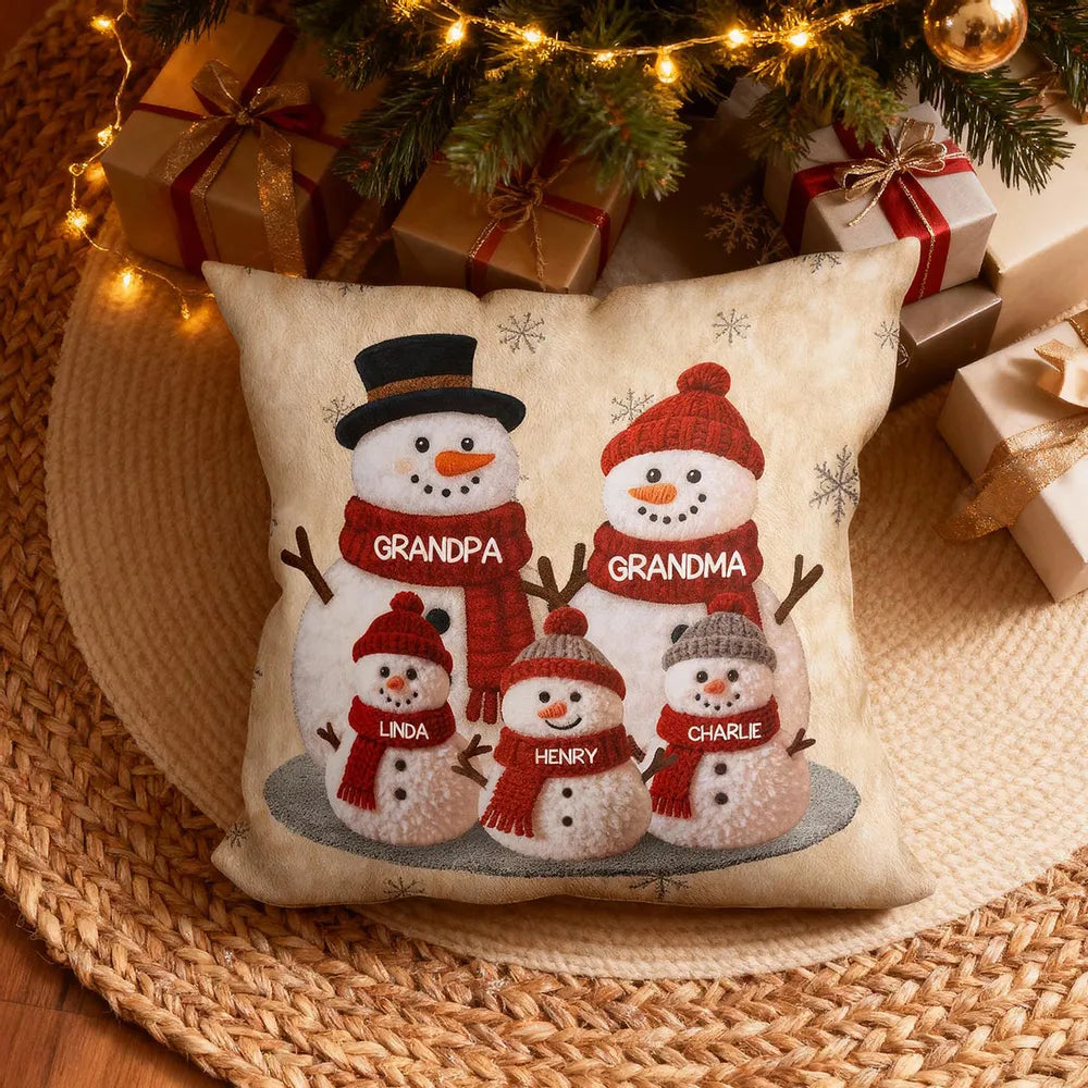 Custom Family Snowman Pillow for Grandparents - Christmas Decor Gift Pillow MagicInPrints