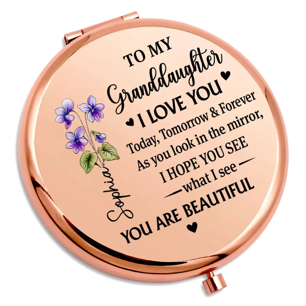 Personalized Compact Mirror for Granddaughter - Sentimental Gift with Engraved Message Beauty Tools MagicInPrints