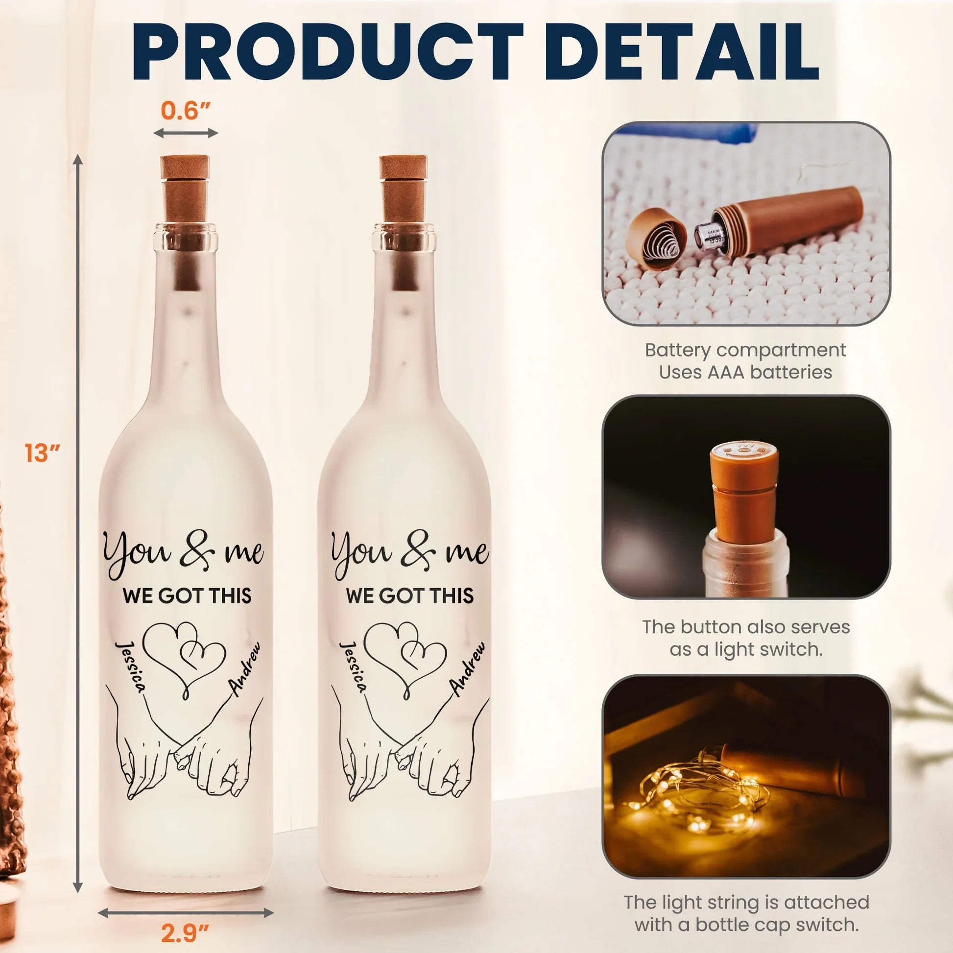 Personalized LED Wine Bottle Lamp for Couples - Romantic Gift Lamp MagicInPrints