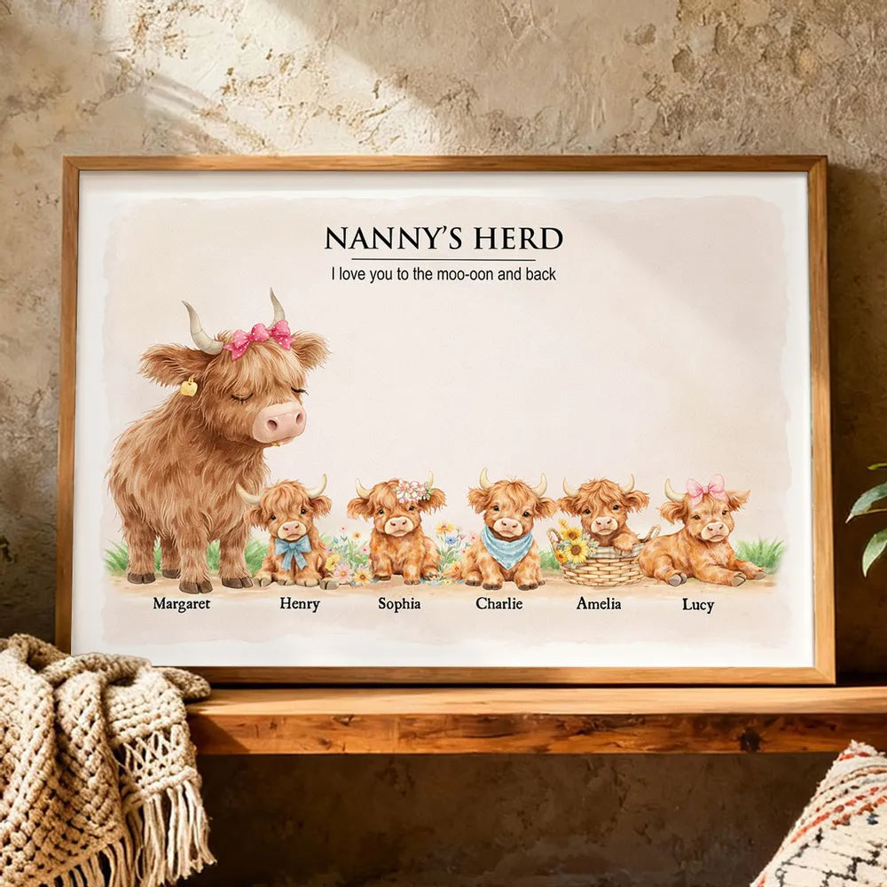 Personalized Family Highland Cow Canvas for Grandparents - Sentimental Home Decor Poster or Canvas MagicInPrints