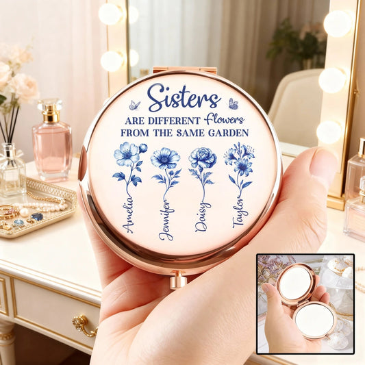 Personalized Compact Mirror for Sisters - Sentimental Gift with Floral Design Beauty Tools MagicInPrints