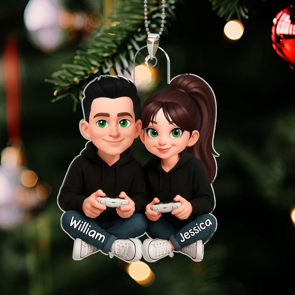 Custom Couple Car Ornament for Gamers - Wedding Gift Car Hanger MagicInPrints
