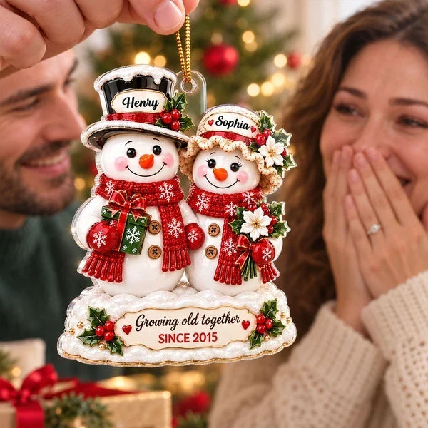 Personalized Snowman Couple Acrylic Ornament Christmas Gift