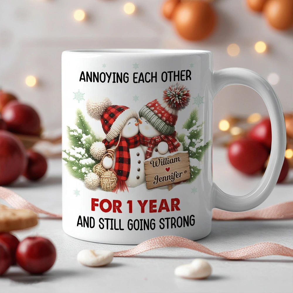 Personalized Anniversary Mug for Couples - Cute Snowman Design - 1 Year Celebration Cup MagicInPrints