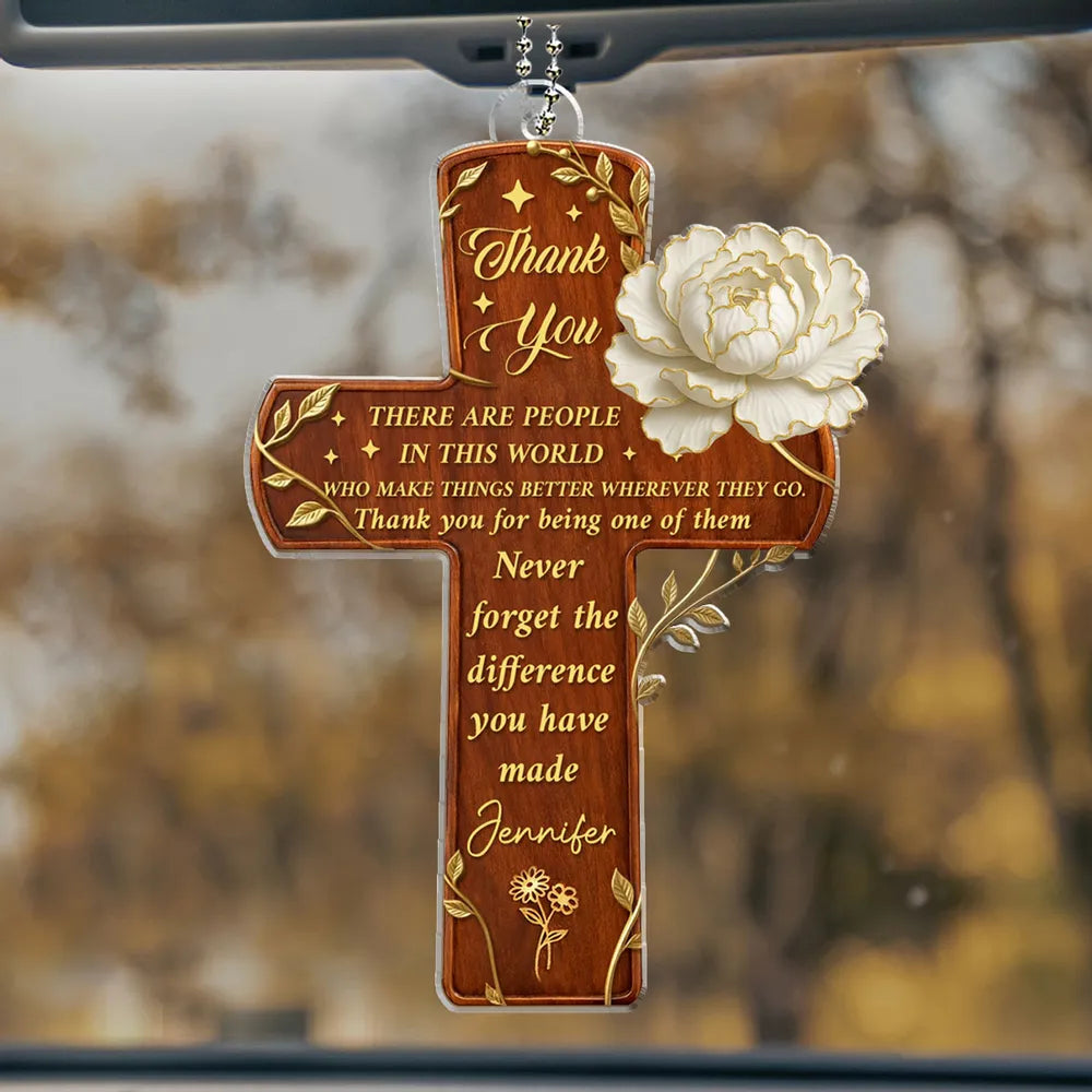 Personalized Car Rearview Mirror Cross Ornament for Gratitude - Thank You Gift Car Hanger MagicInPrints