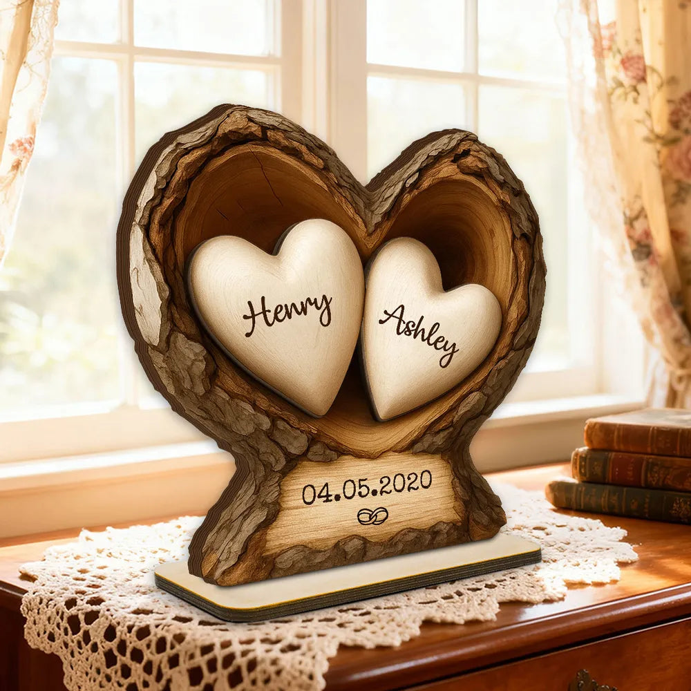 Personalized Wooden Heart Sculpture for Couples - Anniversary Gift Plaque MagicInPrints
