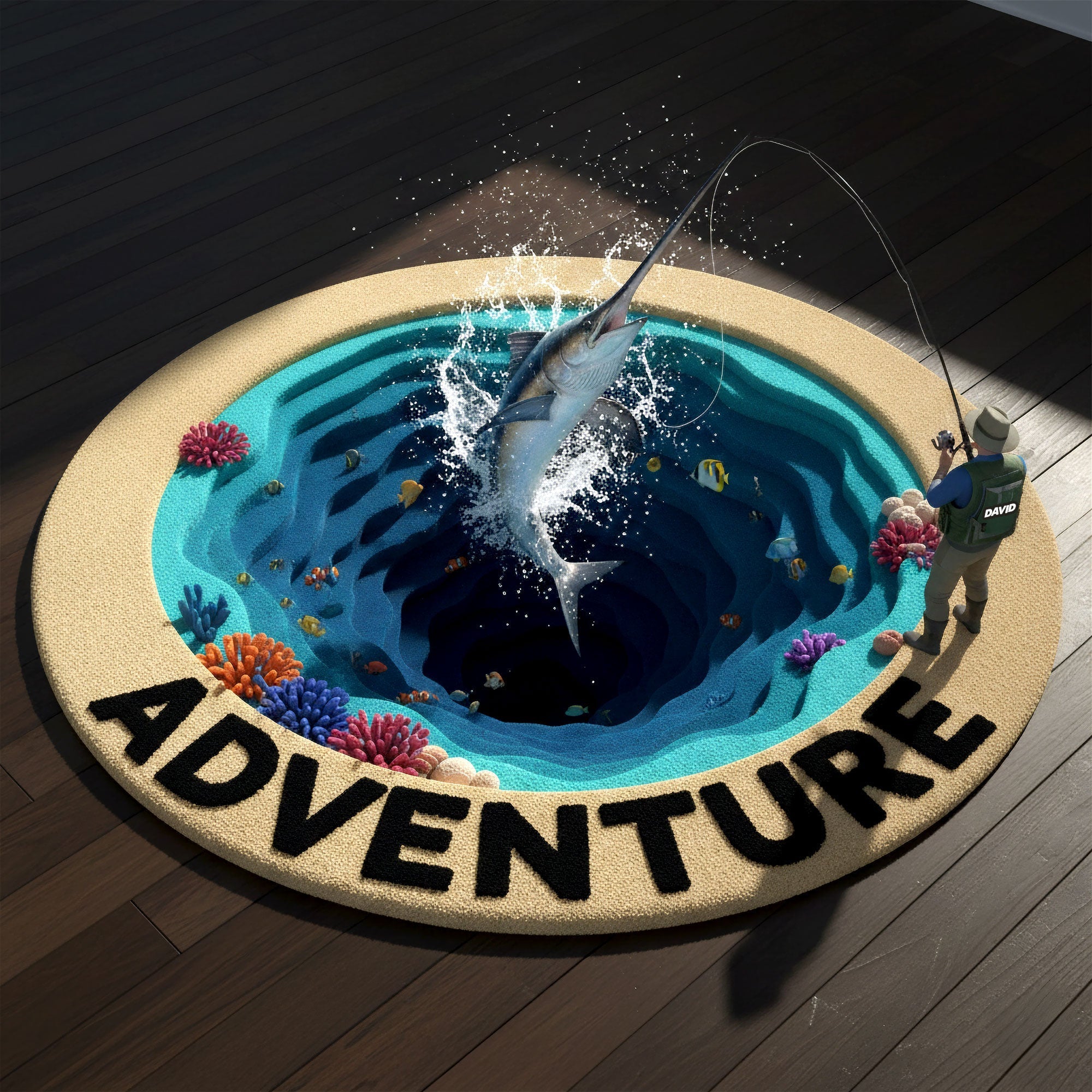 Adventure Awaits: Personalized Sea Fishing Quilted Round Mat - Perfect Gifts for Fishing Enthusiasts Doormat MagicInPrints