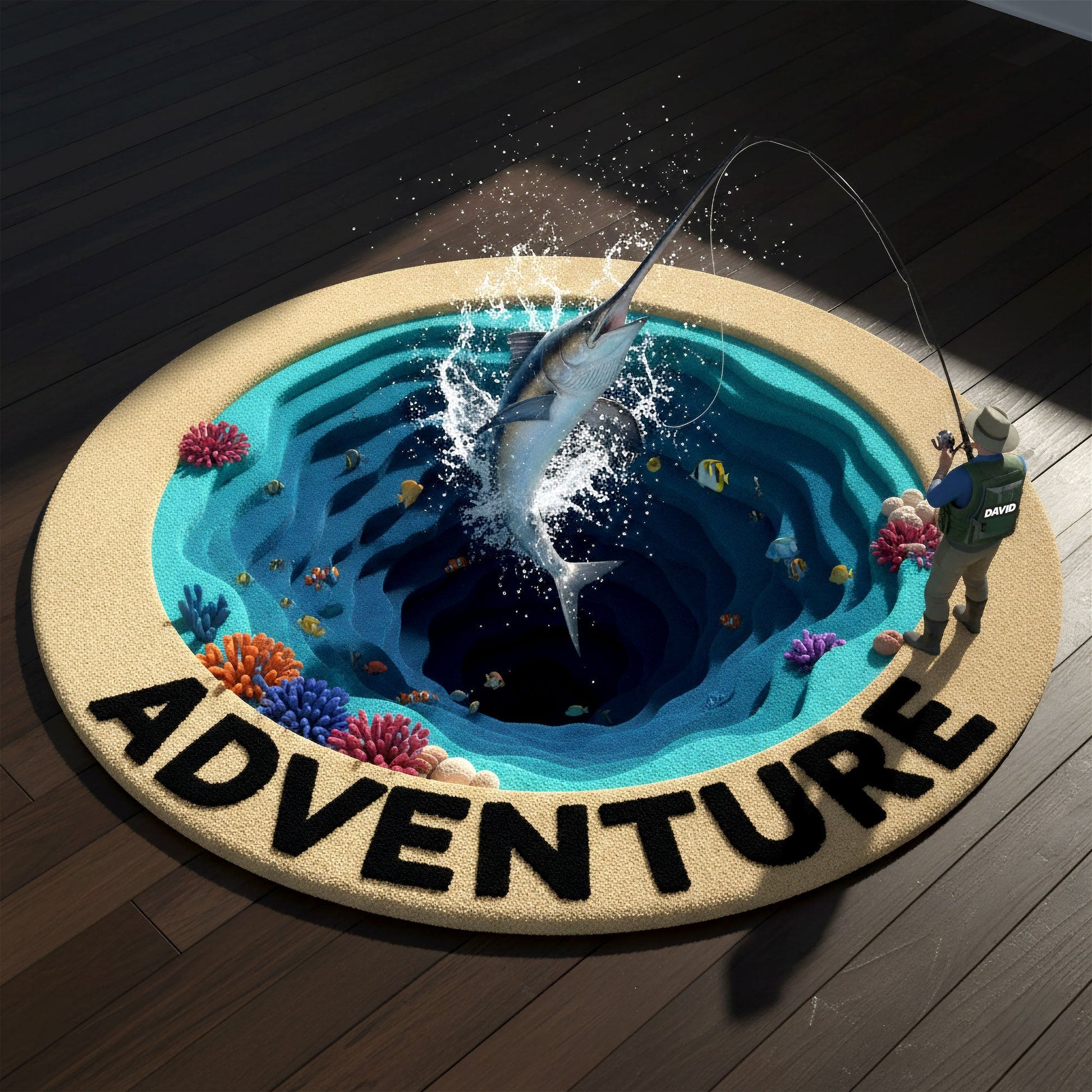 Adventure Awaits: Personalized Sea Fishing Quilted Round Mat - Perfect Gifts for Fishing Enthusiasts Doormat MagicInPrints