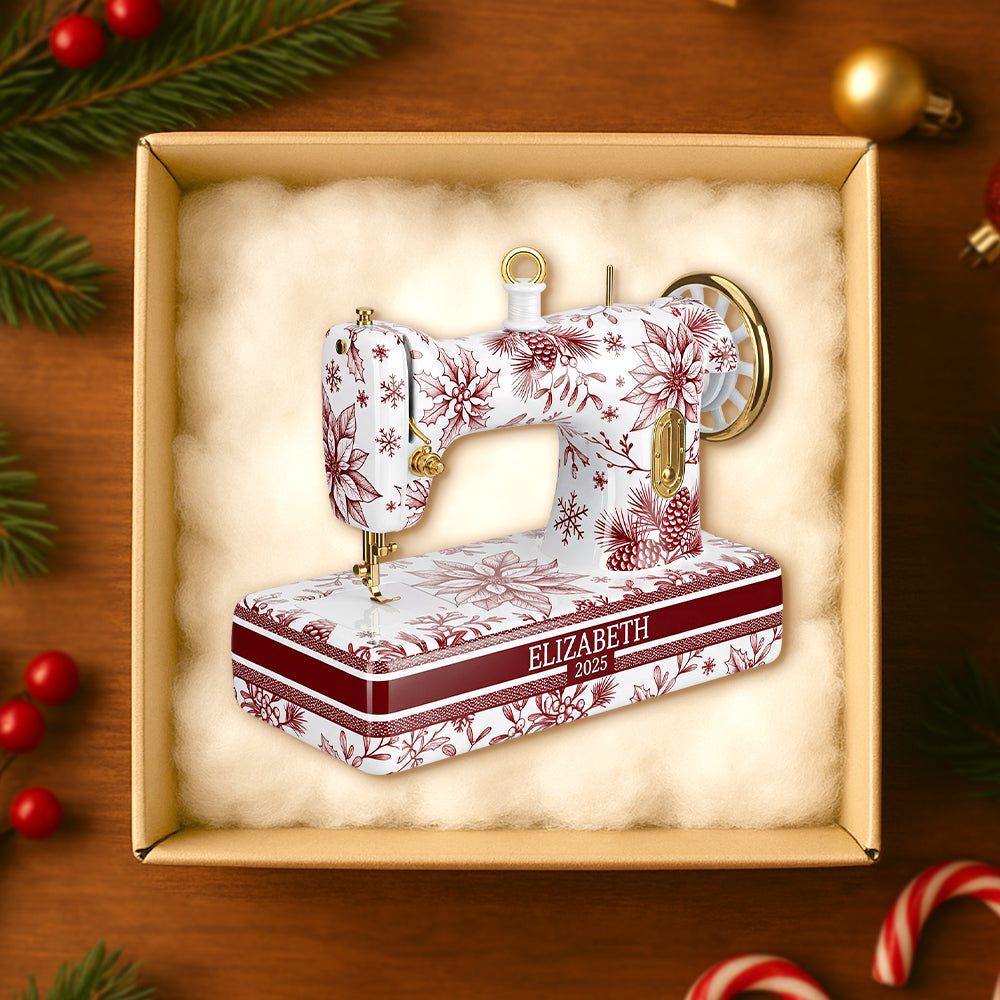 "Sewing is Love: Personalize Your Keepsake" - Sewing Toile de Jouy Acrylic Ornament - Unique Gift for Crafters and Sewing Enthusiasts Ornament PopCulturePrints