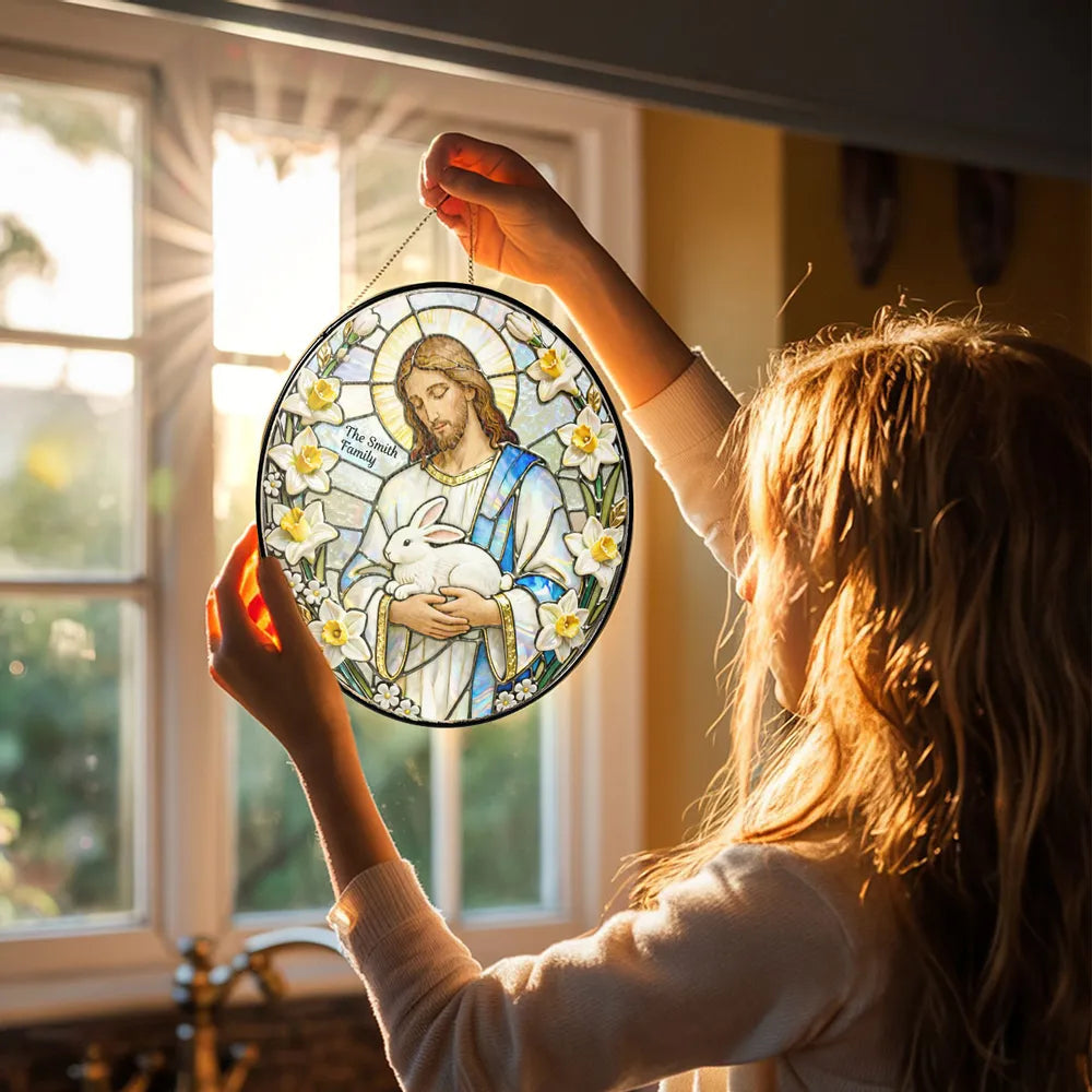 Personalized Stained Glass Suncatcher for Families - Religious Decor Ornament MagicInPrints