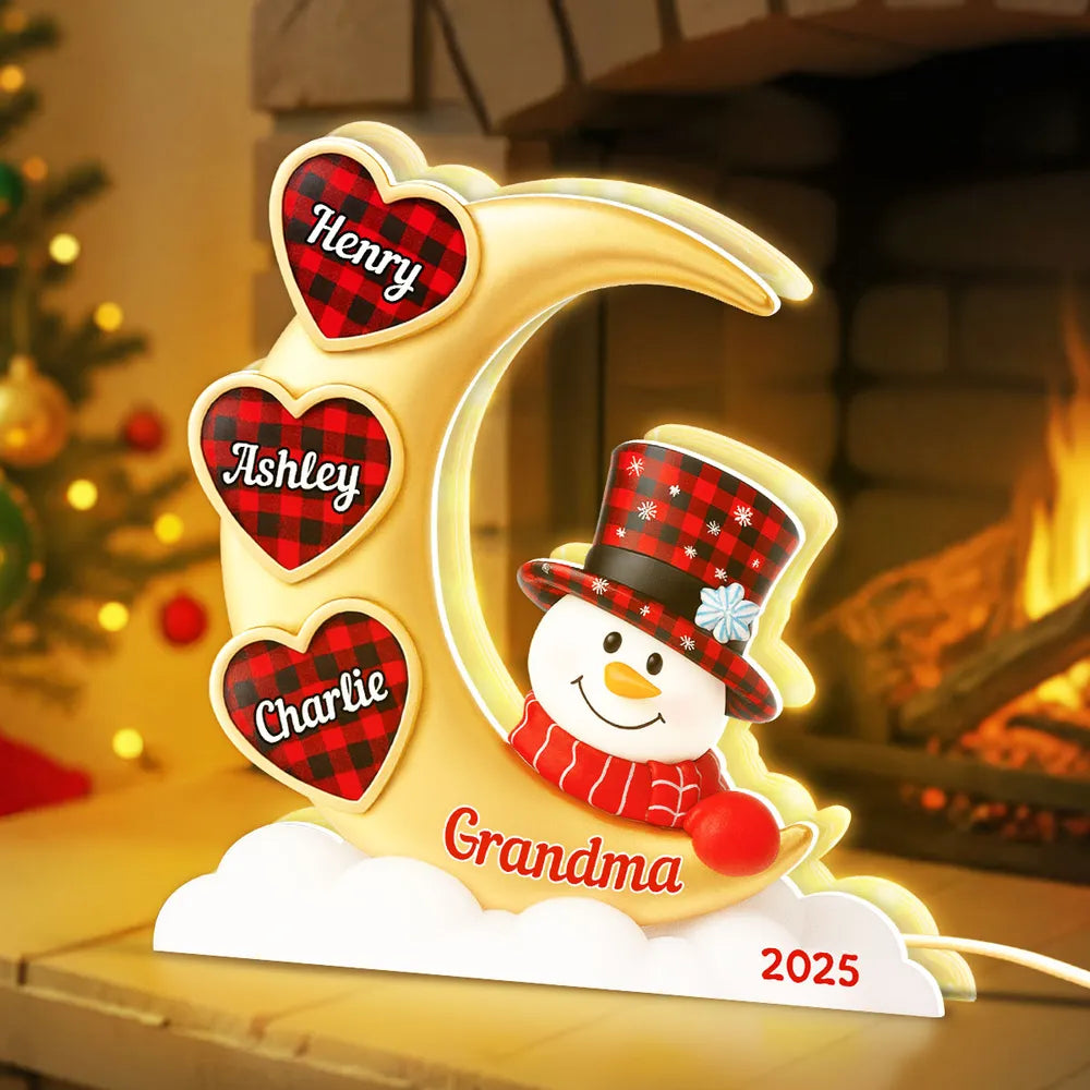 Personalized Snowman Night Light for Grandma with Names - Christmas Decoration Plaque MagicInPrints