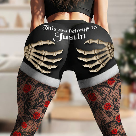 This Ass Belongs to Justin - Naughty Skeleton Hands Leggings | Personalized Gifts For Her Shorts and Pants MagicInPrints