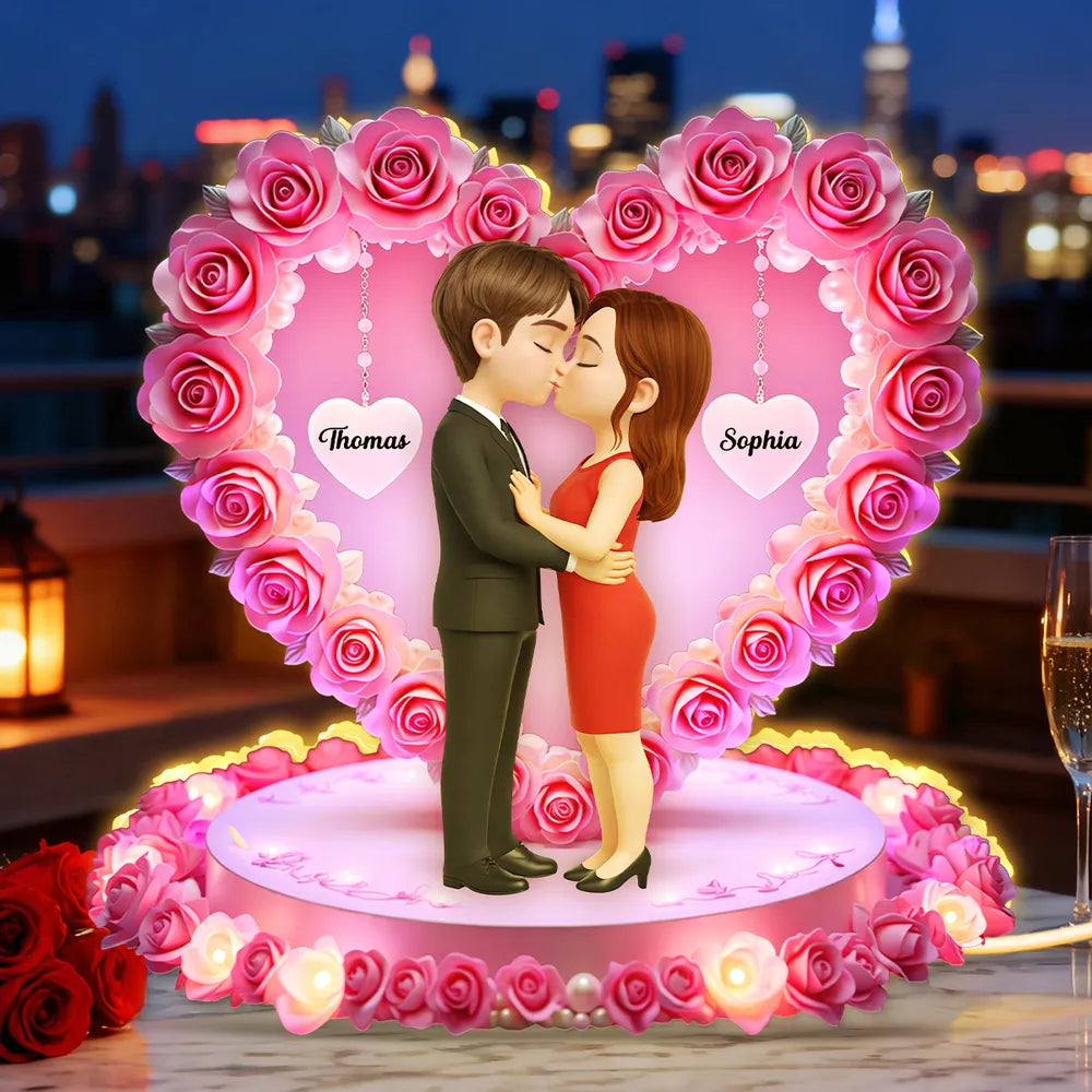 Personalized Romantic Couple Figurine with Heart Base for Valentine's Day Plaque MagicInPrints