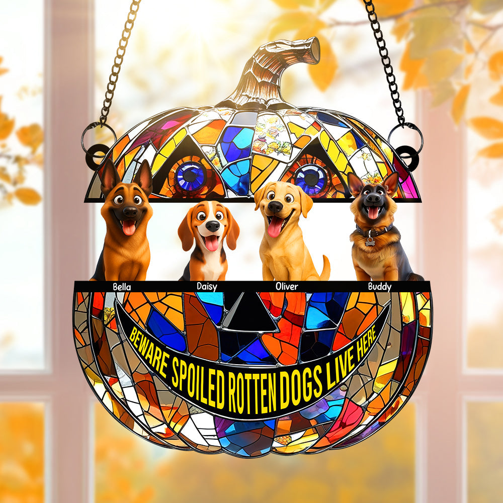 "Halloween Fun Awaits!" - Personalized Pumpkin Suncatcher Ornament - Custom Gift for Dog Lovers Ornament MagicInPrints