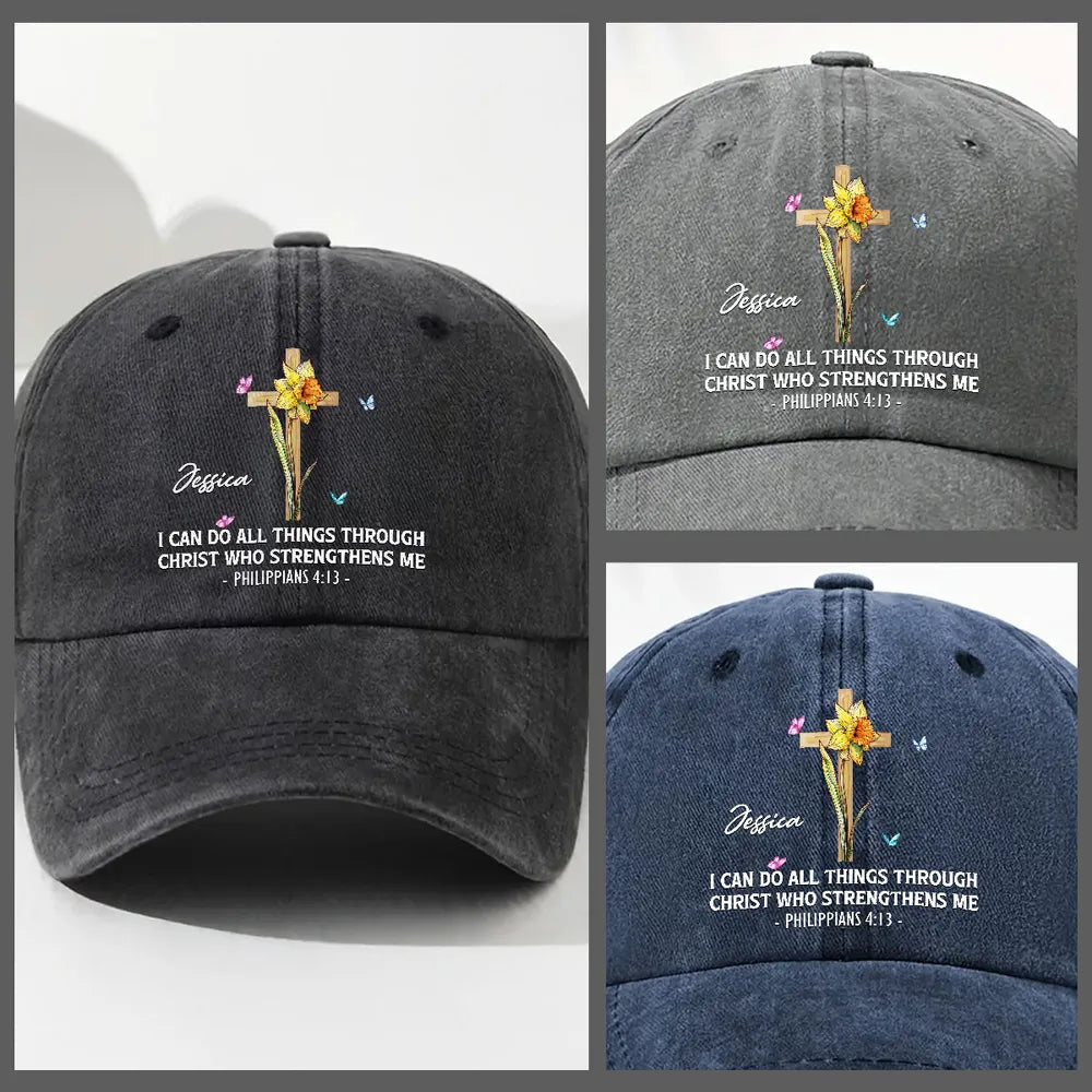 Personalized Christian Baseball Cap for Women - Philippians 4:13 Inspirational Gift Hat MagicInPrints