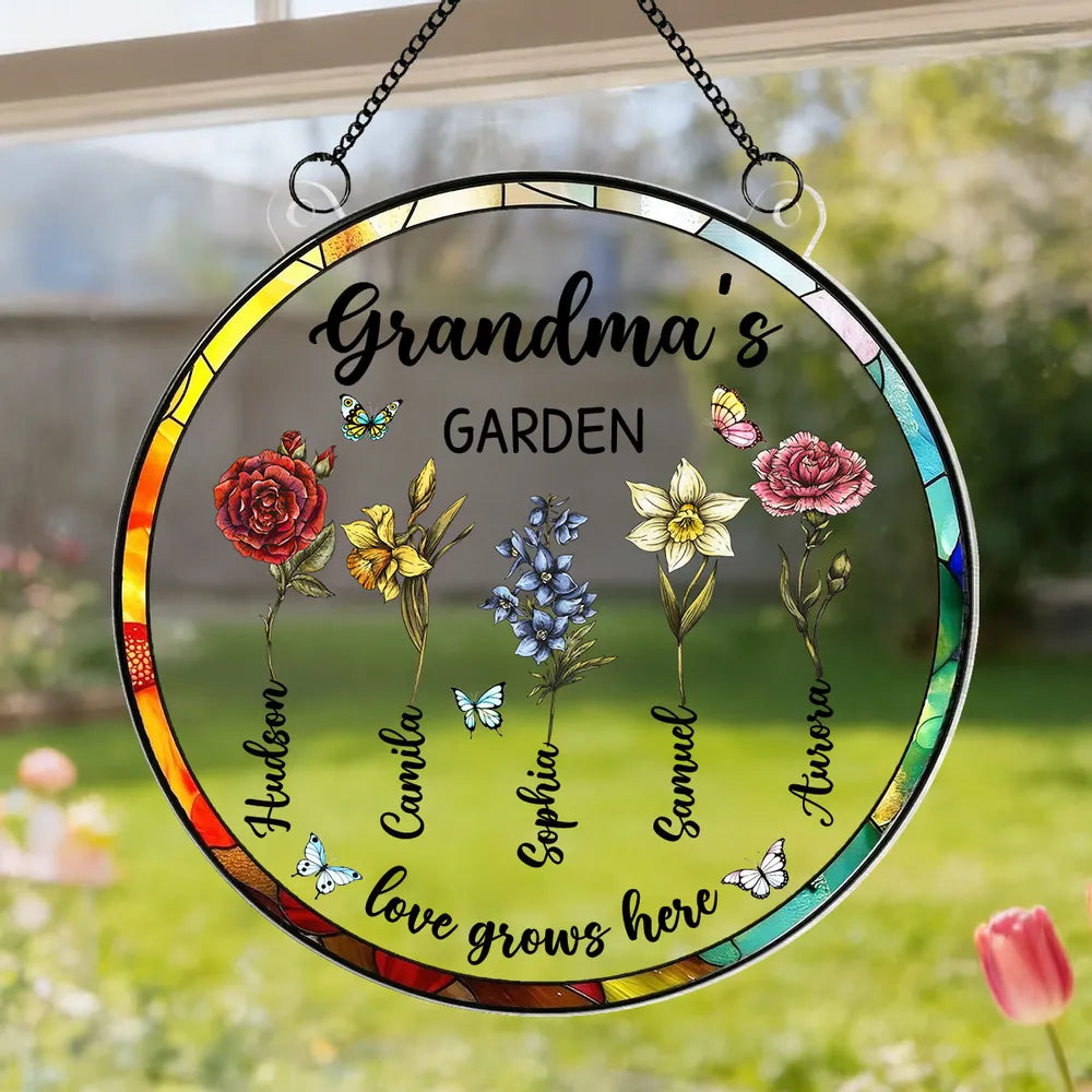 Personalized Stained Glass Window Hanging for Grandma - Family Garden Decoration Ornament MagicInPrints