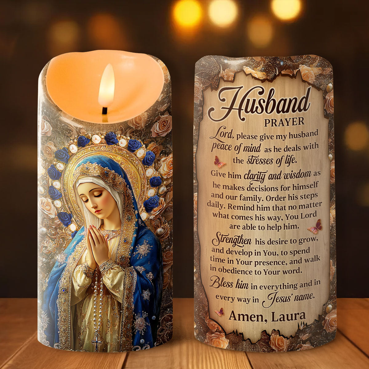 Personalized Prayer Candle for Husband - Religious Gift for Peace and Strength Lamp MagicInPrints