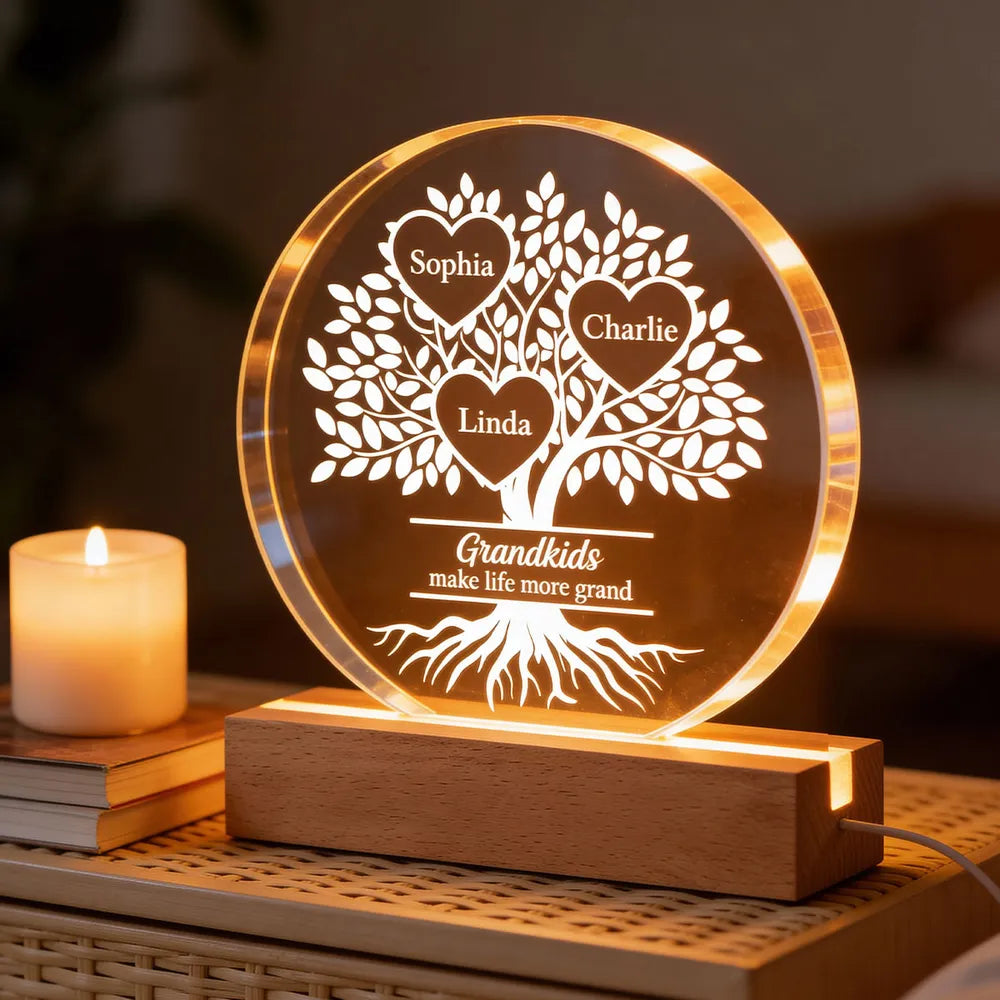 Personalized LED Family Tree Night Light for Grandparents - Heartwarming Decor Gift Plaque MagicInPrints