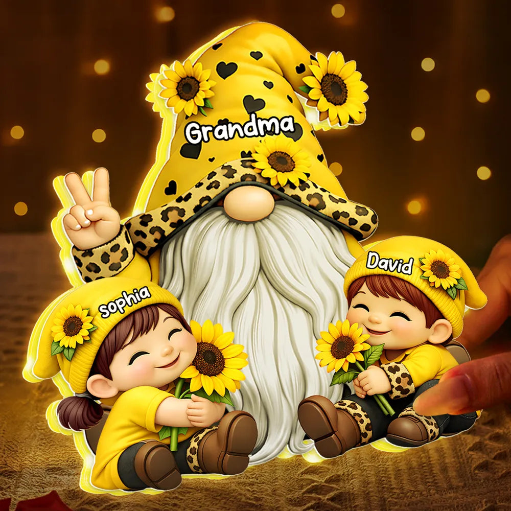 Personalized Gnome Family Figurine for Grandma with Sunflowers - Gift for Grandparents Plaque MagicInPrints