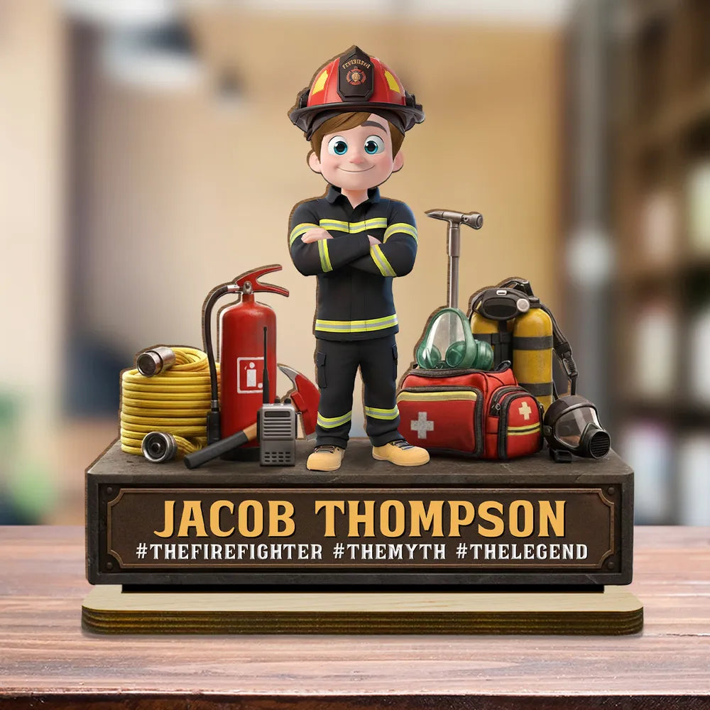 Personalized Firefighter Figurine for Kids - Custom Hero Display Plaque MagicInPrints