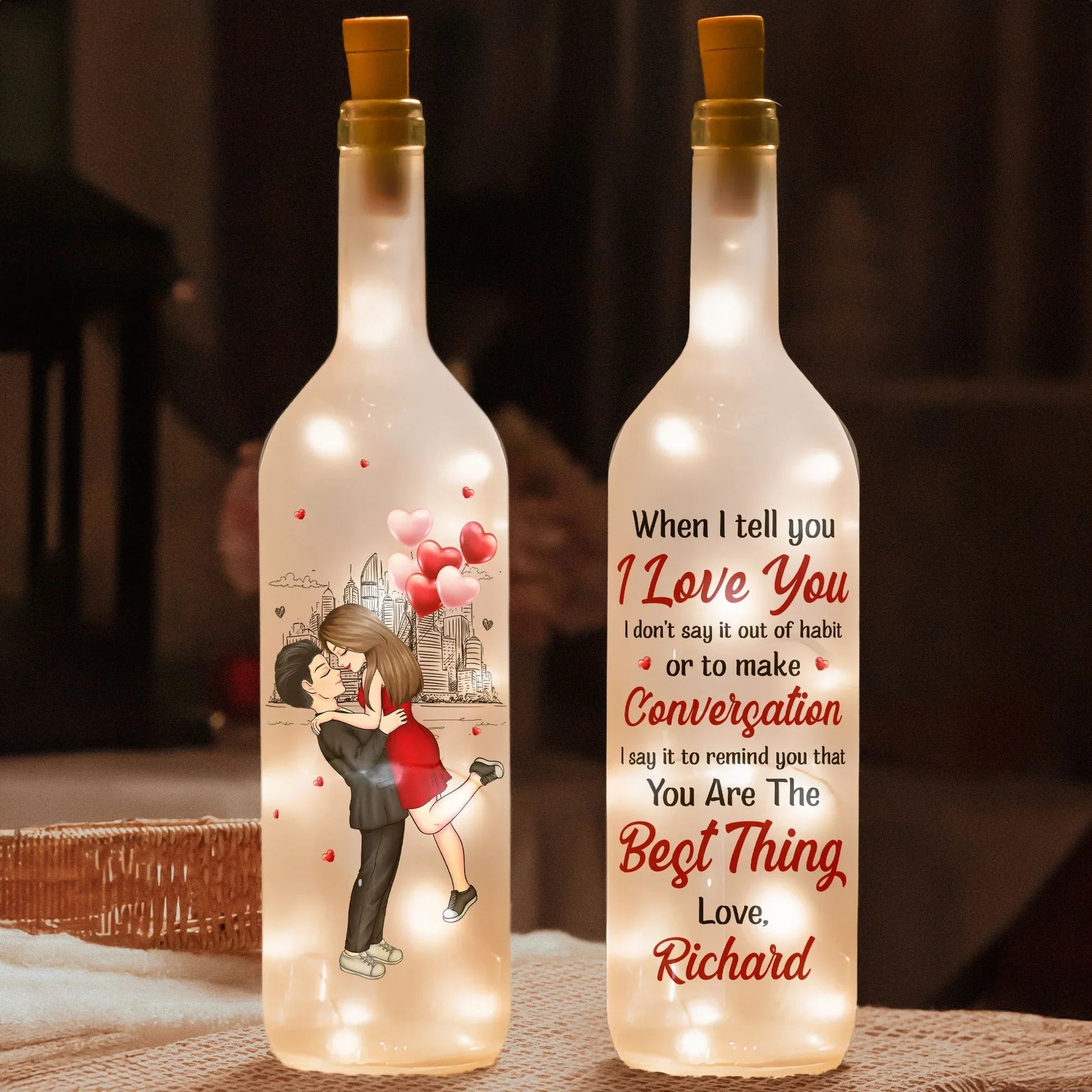 Personalized LED Wine Bottle Lamp for Couples with Romantic Message - Anniversary Gift Lamp MagicInPrints