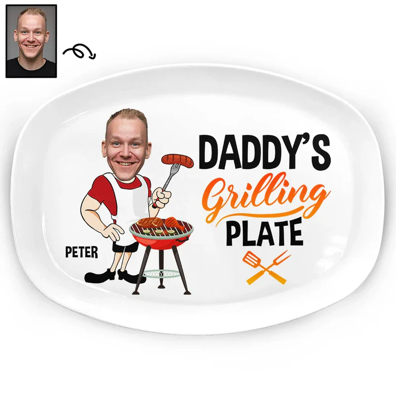 Personalized Grilling Plate for Dad with Custom Cartoon Design - Father's Day Gift Kitchen Supplies MagicInPrints