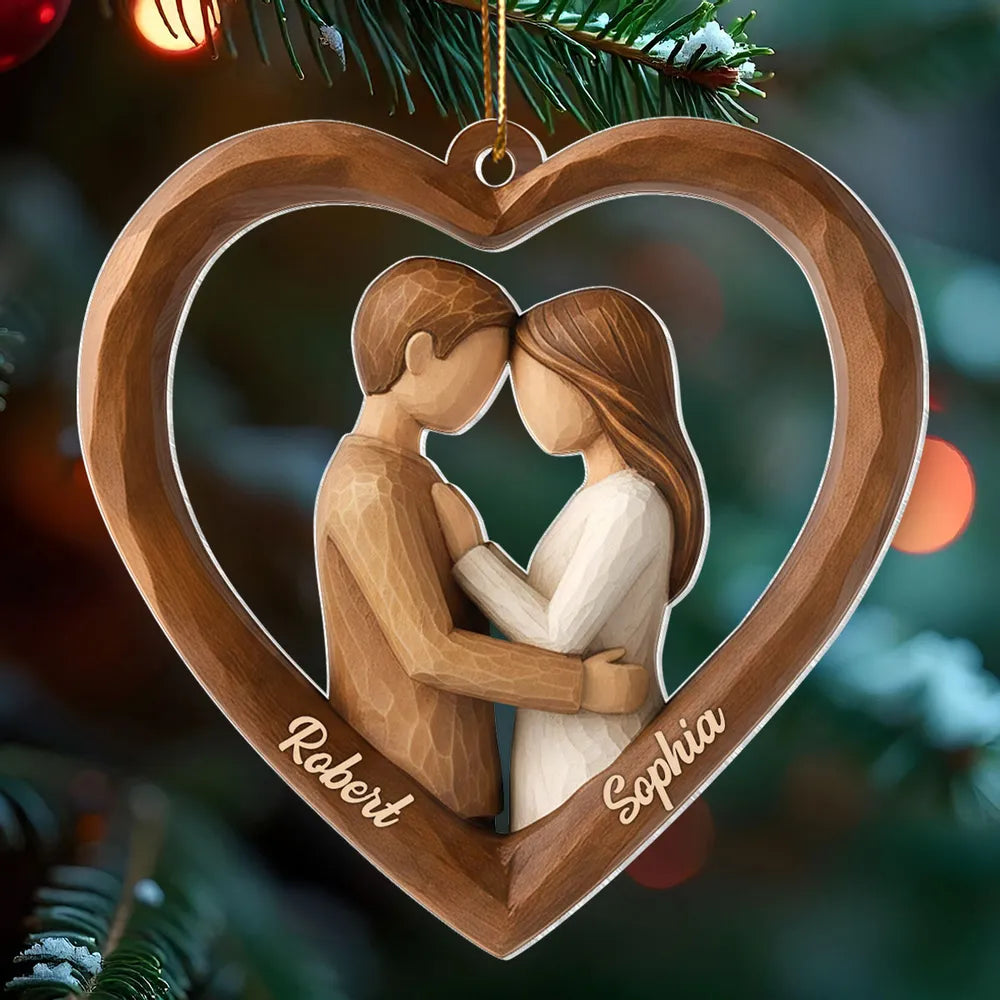 Personalized Wooden Heart Ornament for Couples - Romantic Christmas Gift Ornament MagicInPrints