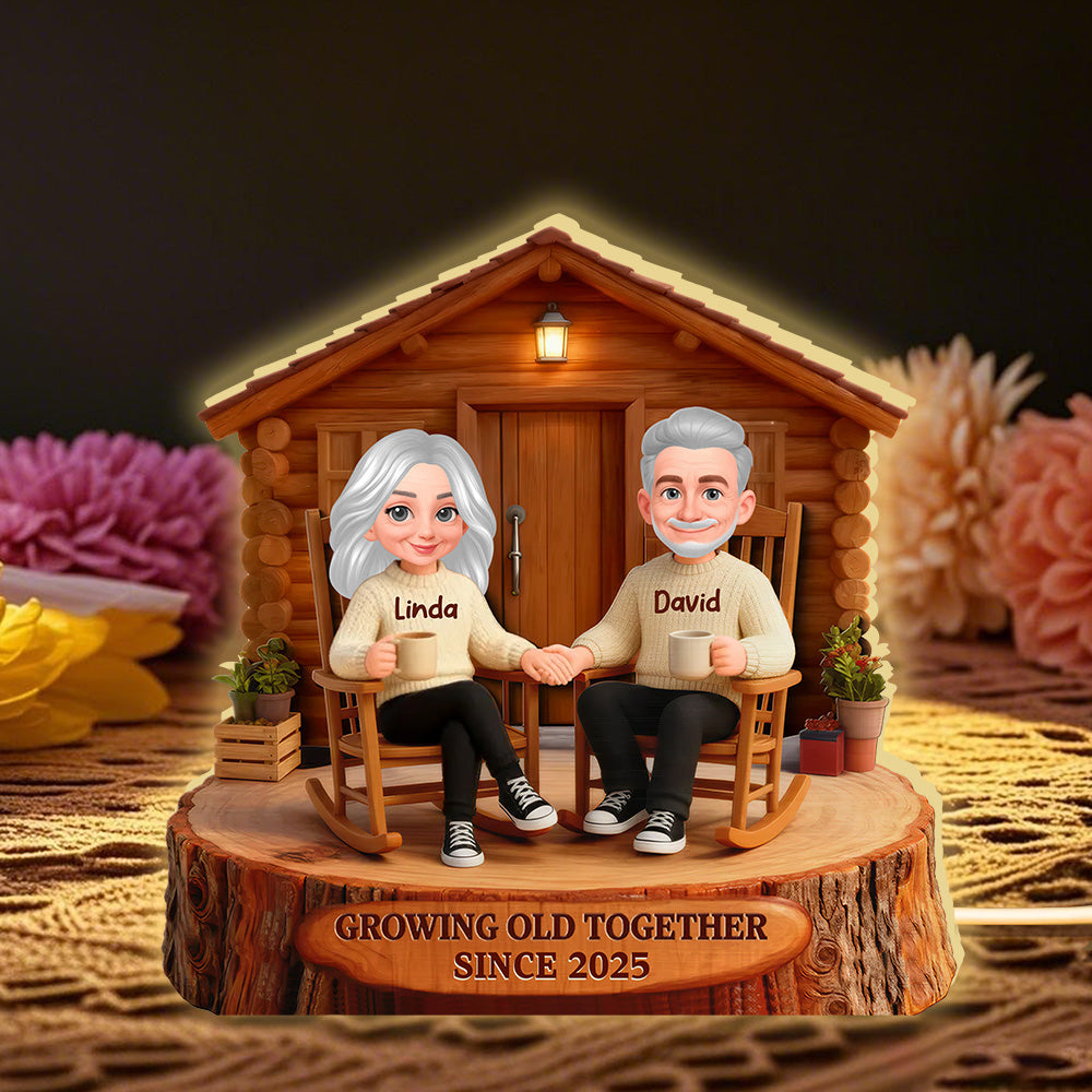 Personalized Couple Figurine with LED Cabin - Anniversary Gift for Seniors Plaque MagicInPrints