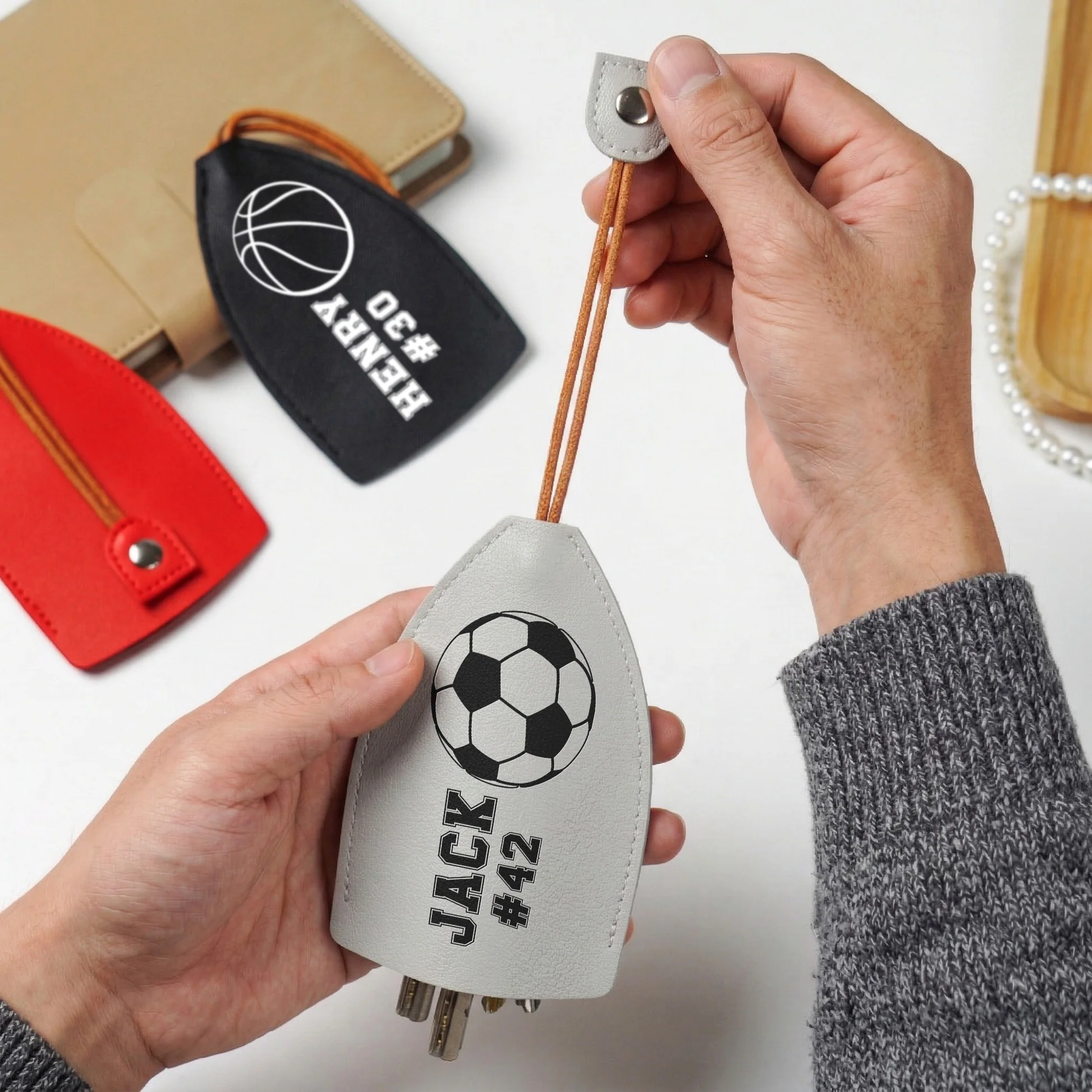 Personalized Leather Keychain for Sports Fans - Football Design Bag MagicInPrints