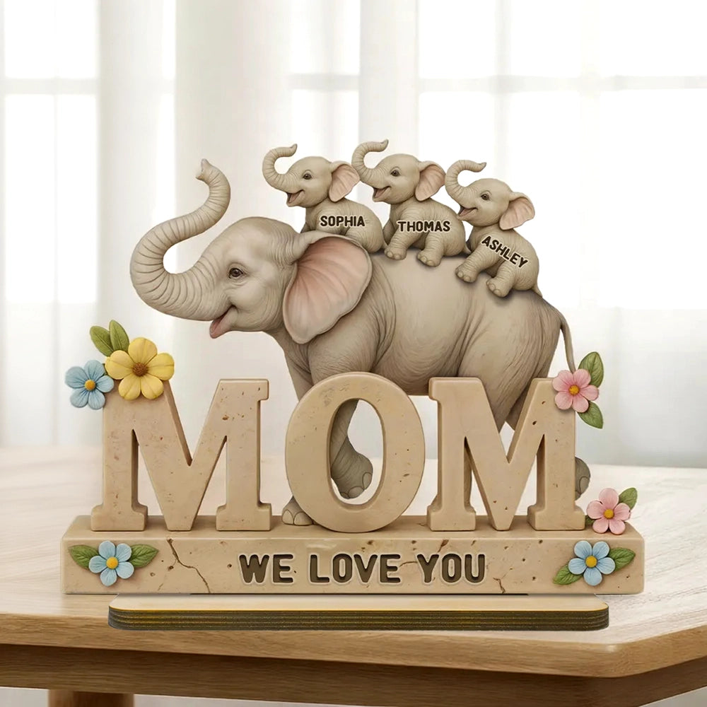 Personalized Elephant Mom Figurine for Mother's Day - Custom Names Gift Plaque MagicInPrints