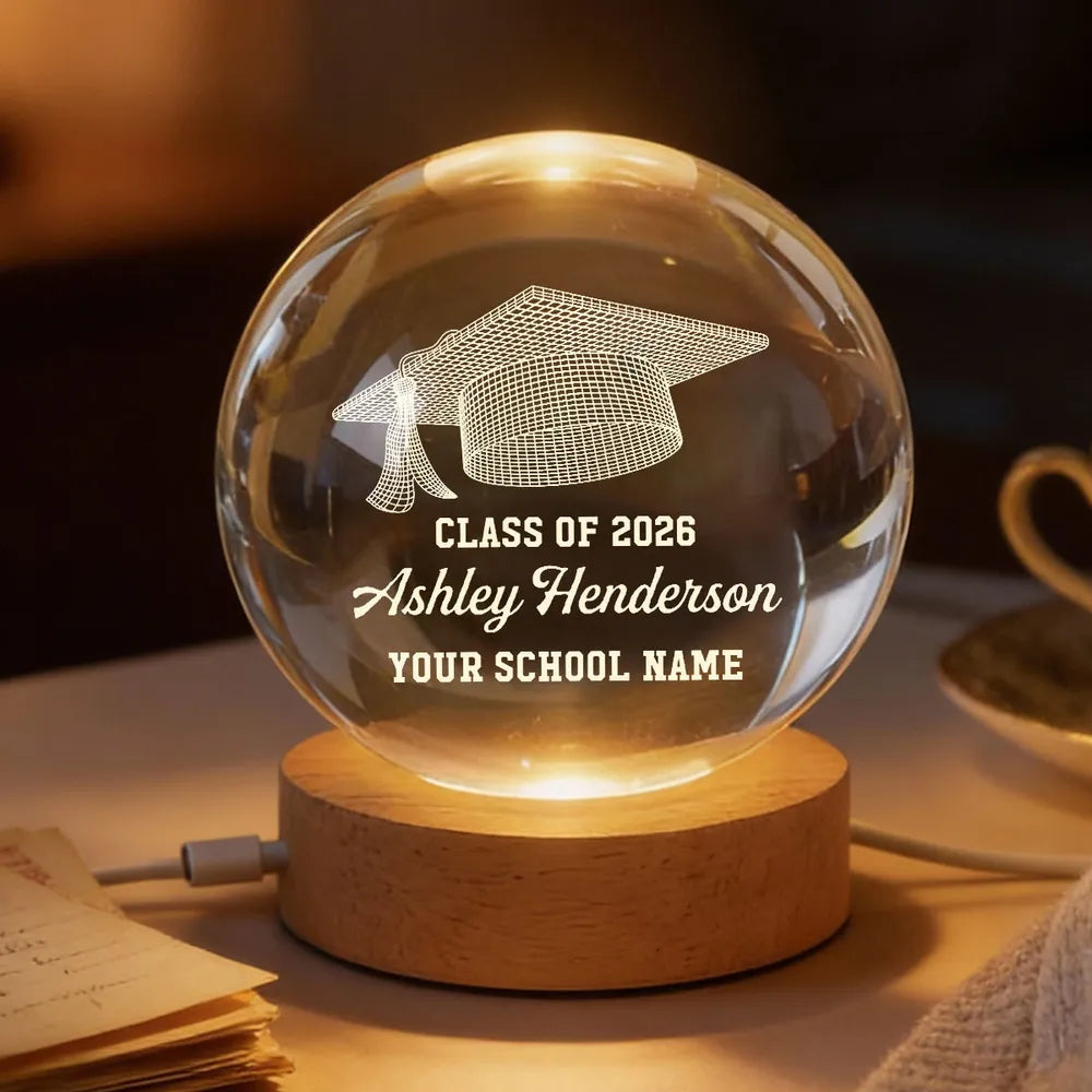 Personalized Graduation Crystal Ball for Class of 2026 - Custom Gift for Graduates Lamp MagicInPrints