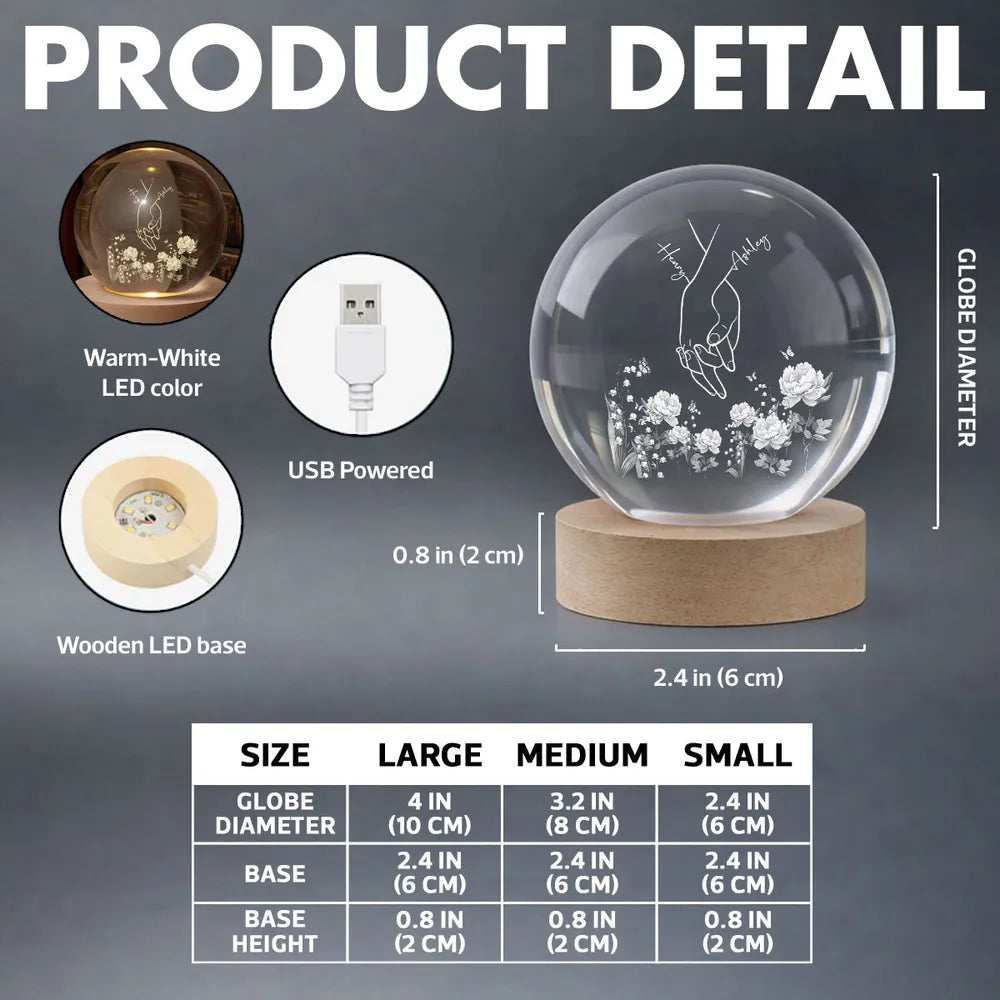 Personalized LED Night Light for Couples with Engraved Hand Design - Romantic Home Decor Lamp MagicInPrints