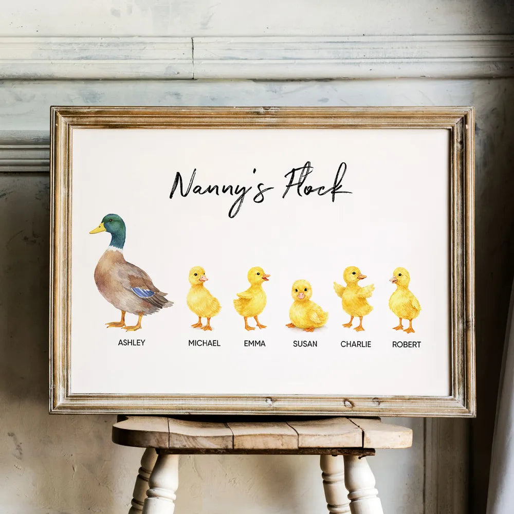 Personalized Family Duck Print for Grandma - Custom Names Wall Art Poster or Canvas MagicInPrints