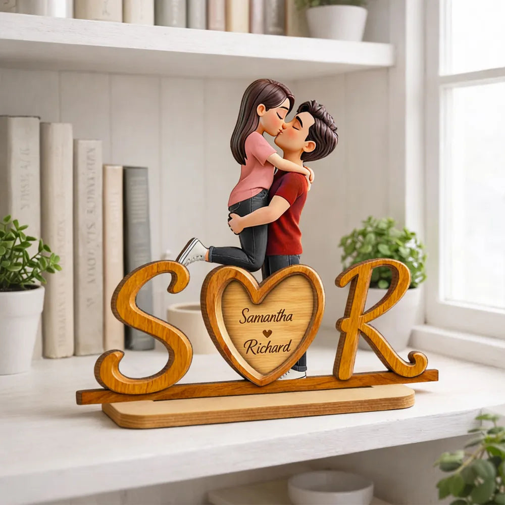 Personalized Couple Figurine Wooden Initials Decor - Romantic Gift Plaque MagicInPrints