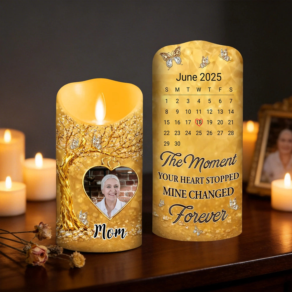 Personalized Memorial LED Candle for Mom with Photo and Date - Sentimental Keepsake Lamp MagicInPrints