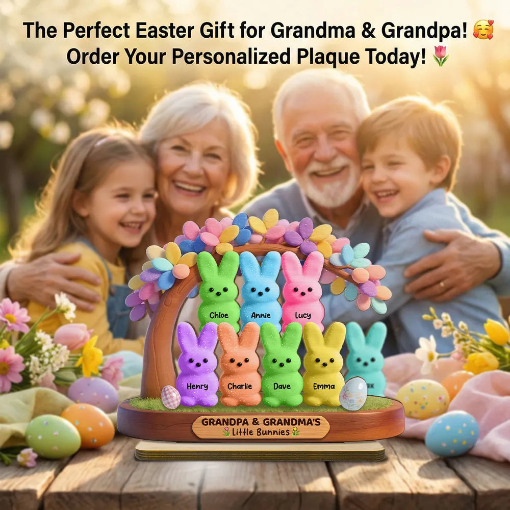 Personalized Family Bunny Figurines for Grandparents - Easter Gift Decor Plaque MagicInPrints