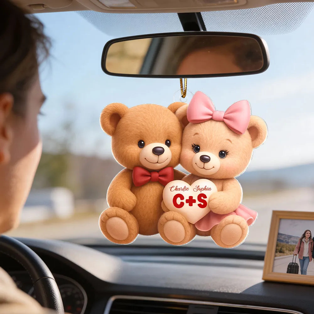 Personalized Teddy Bear Car Hanging Ornament for Couples - Romantic Gift Car Hanger MagicInPrints