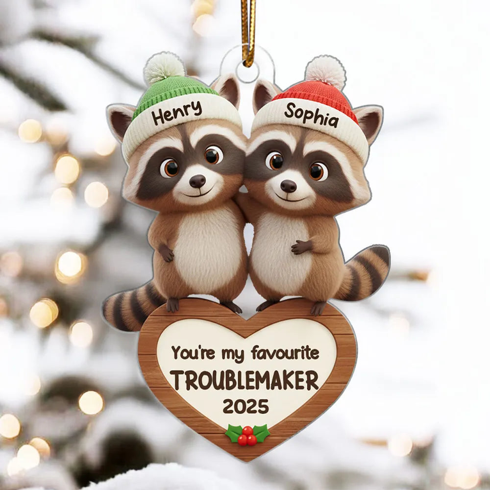 Personalized Raccoon Couple Christmas Ornament for Kids - Cute Holiday Keepsake Ornament MagicInPrints