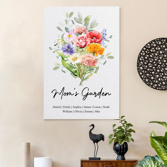 Personalized Floral Canvas Art for Mom - Custom Family Names Gift Poster or Canvas MagicInPrints