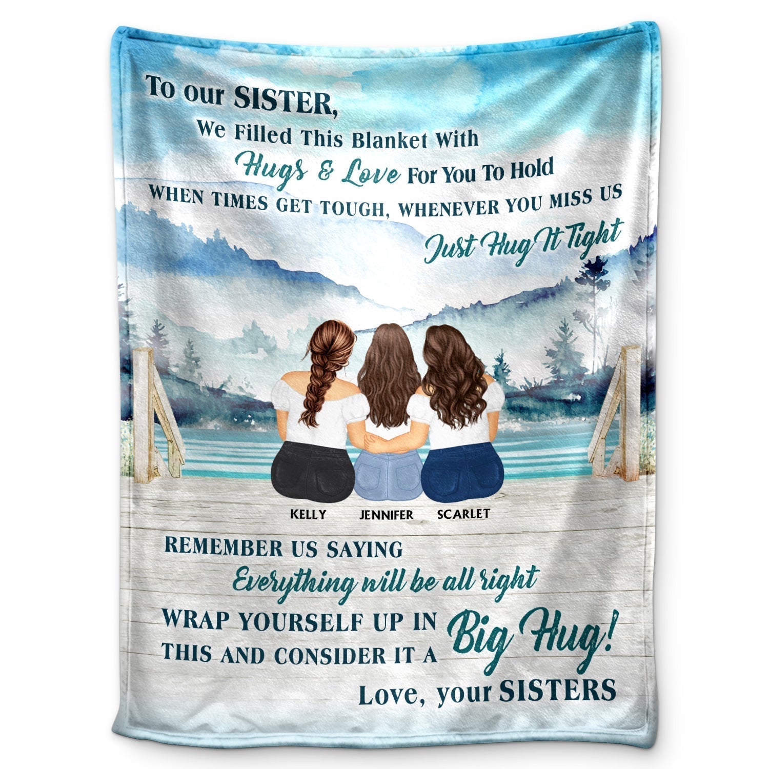 Personalized Sister Blanket for Women with Hugs & Love Message - Sentimental Gift Pillow or Blanket MagicInPrints
