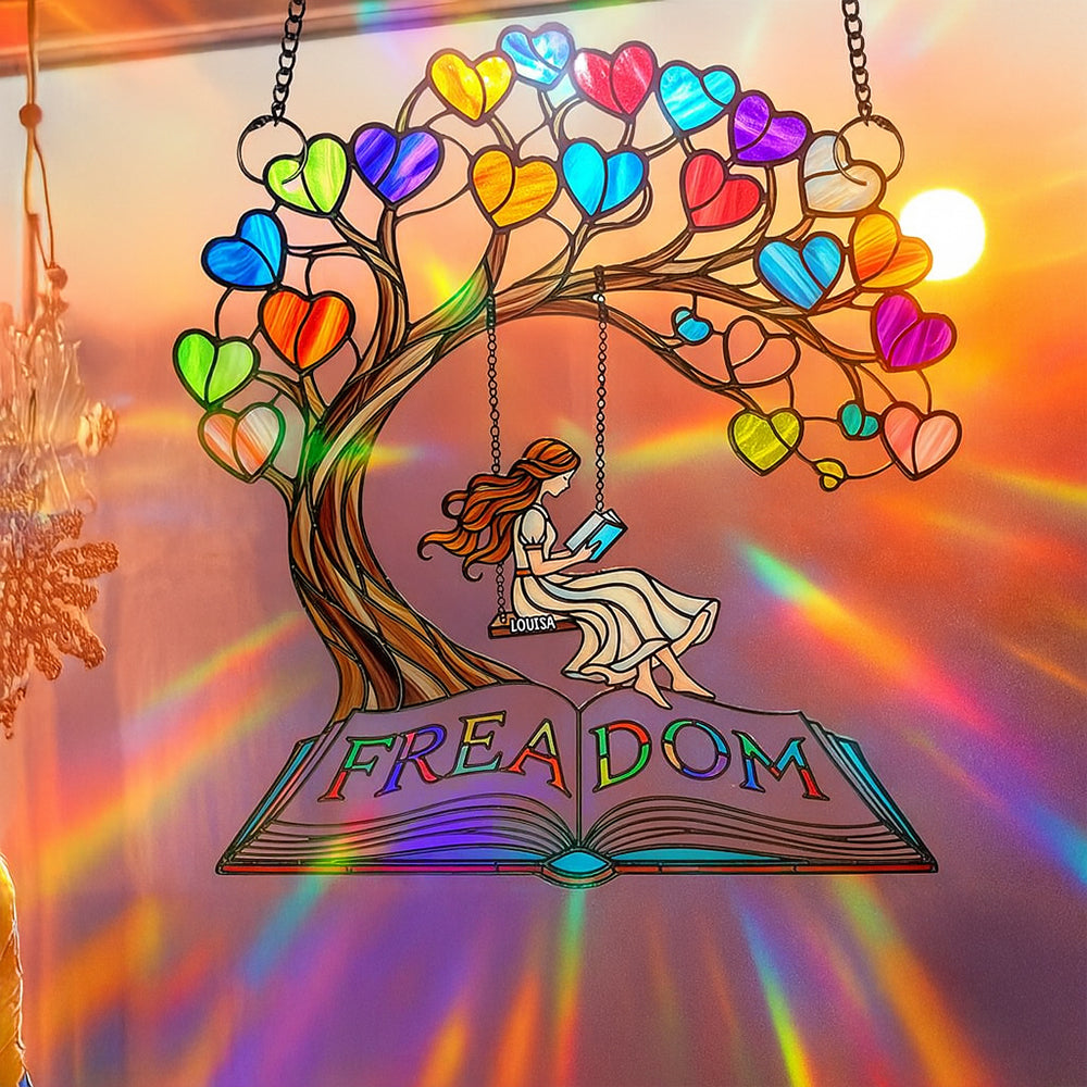 Unlock Your Imagination - Personalized Reading Girl Suncatcher Ornament - Gift for Book Lovers, Readers, and Friends Ornament MagicInPrints